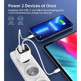 Chargeur mural Choetech USB-C PD 35W double port rapide avec protections intégrées - Blanc