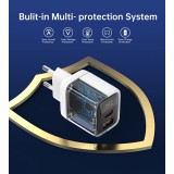 Chargeur mural Choetech USB-C PD 35W double port rapide avec protections intégrées - Blanc