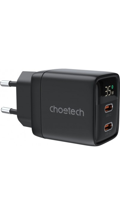Choetech 35W USB-C PD Schnellladegerät mit 2 Ports und integrierten Schutzfunktionen - Schwarz