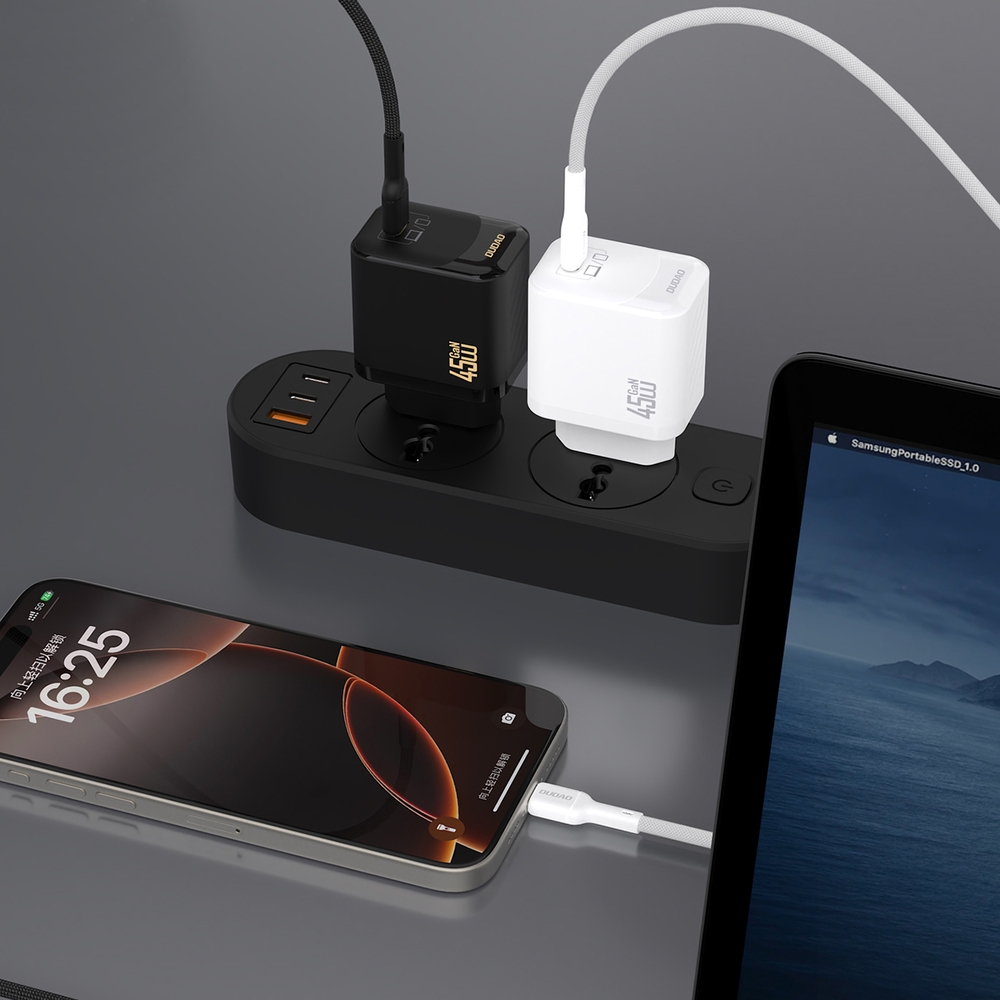 Dudao A28C 45W GaN Wandladegerät mit rutschfestem USB-C-Kabel - Schwarz