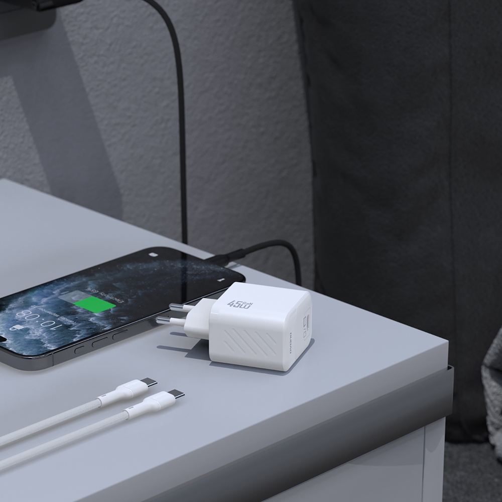 Dudao A28C 45W GaN Wandladegerät mit rutschfestem USB-C-Kabel - Schwarz