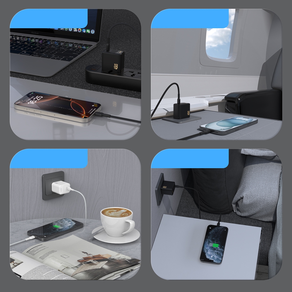 Dudao A28C 45W GaN Wandladegerät mit rutschfestem USB-C-Kabel - Schwarz