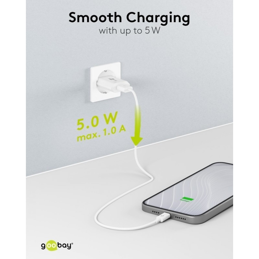 Chargeur mural Goobay 5W USB-A adaptateur secteur USB compact - Noir