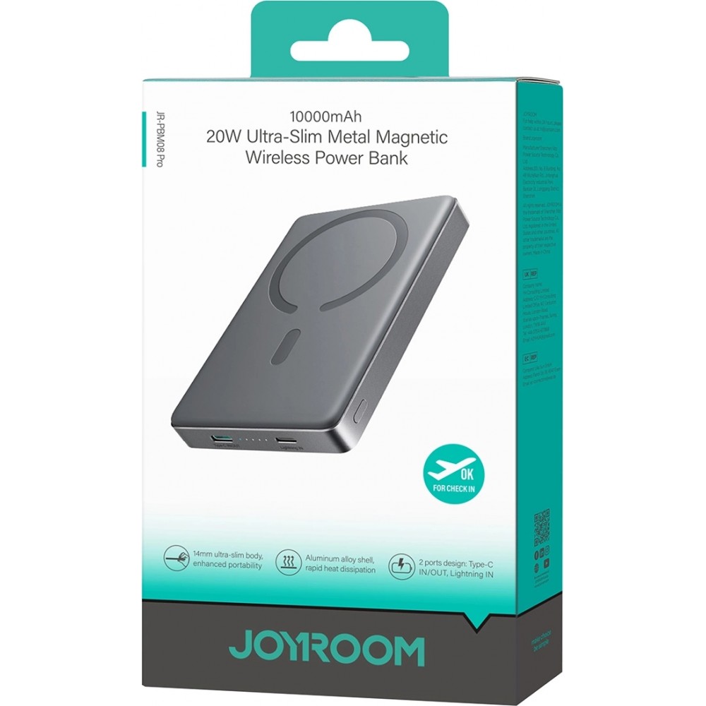 Batterie power bank magnétique Joyroom JR-PBM08 Pro 10000mAh 20W ultra fin MagSafe - Gris