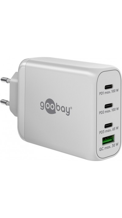 Chargeur rapide Goobay 100W GaN USB-C Power Delivery et USB-A adaptateur multiport - Blanc