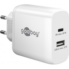 Chargeur rapide Goobay 65W GaN USB-C Power Delivery et USB-A adaptateur mural - Blanc