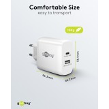 Chargeur rapide Goobay 65W GaN USB-C Power Delivery et USB-A adaptateur mural - Blanc