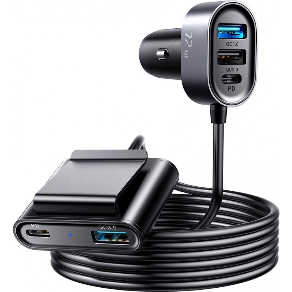 Chargeur rapide voiture Joyroom JR-CL05 78W multi 5 ports (2xPD+3QC3.0) câble 1.5m - Noir
