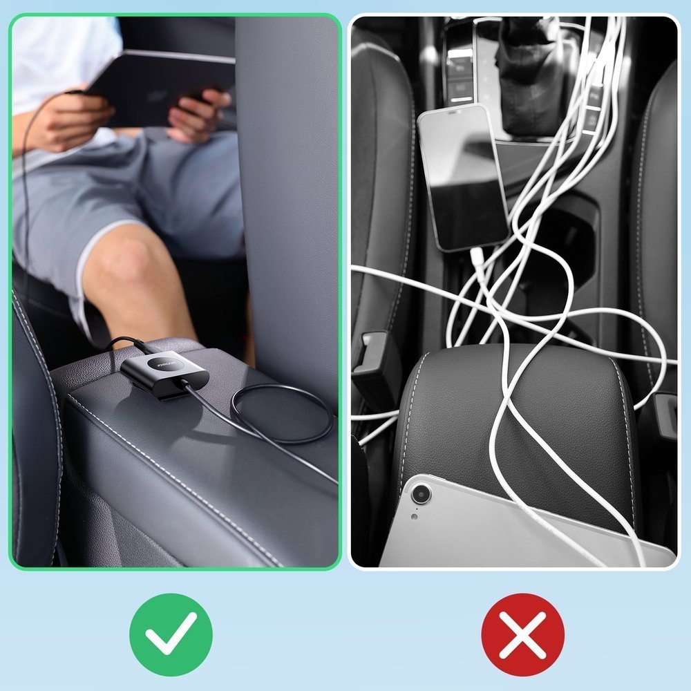 Chargeur rapide voiture Joyroom JR-CL05 78W multi 5 ports (2xPD+3QC3.0) câble 1.5m - Noir