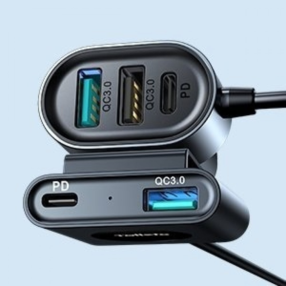 Chargeur rapide voiture Joyroom JR-CL05 78W multi 5 ports (2xPD+3QC3.0) câble 1.5m - Noir