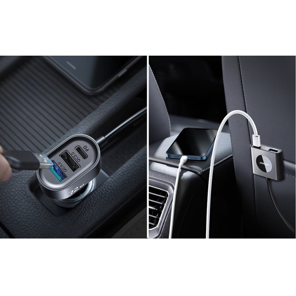 Chargeur rapide voiture Joyroom JR-CL05 78W multi 5 ports (2xPD+3QC3.0) câble 1.5m - Noir