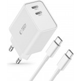 Chargeur Tech-Protect C35W USB-C PD 35W double port avec c&acirc;ble USB-C inclus - Blanc