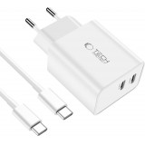 Chargeur Tech-Protect C35W USB-C PD 35W double port avec c&acirc;ble USB-C inclus - Blanc