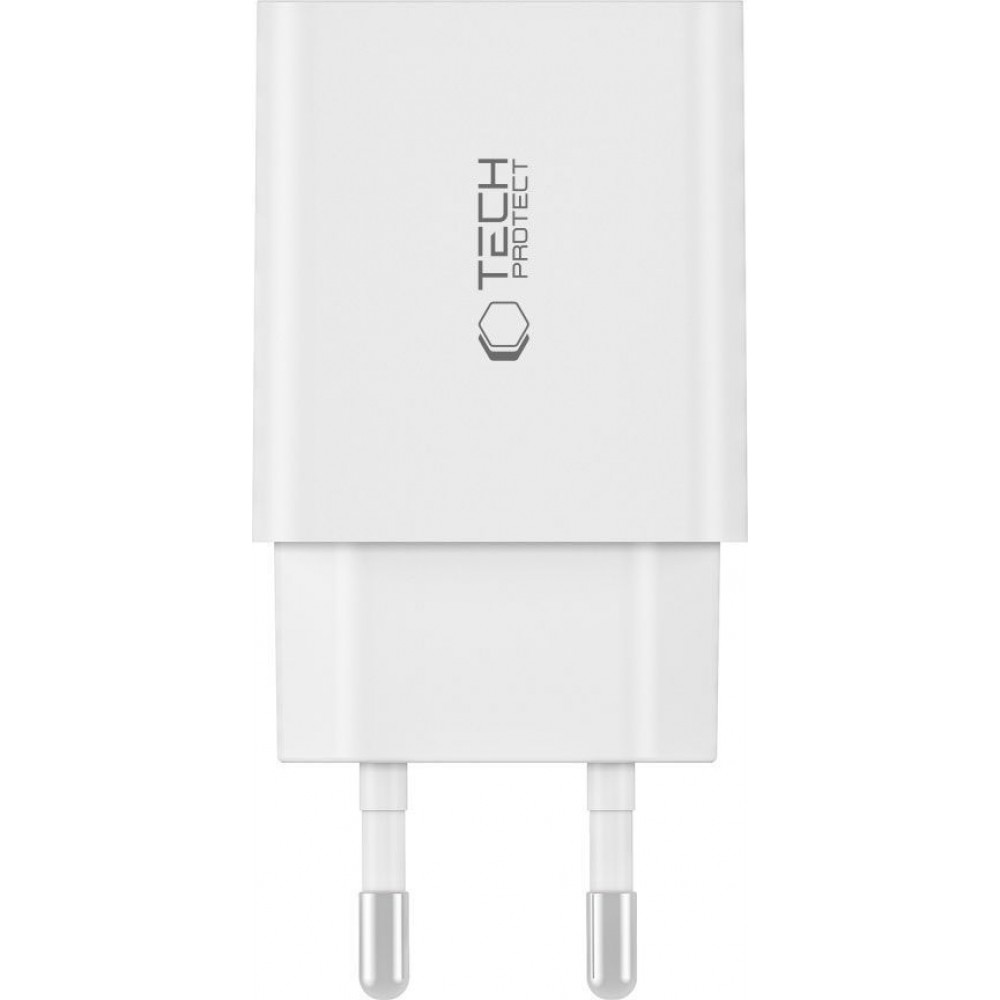 Chargeur Tech-Protect C35W USB-C PD 35W double port avec c&acirc;ble USB-C inclus - Blanc