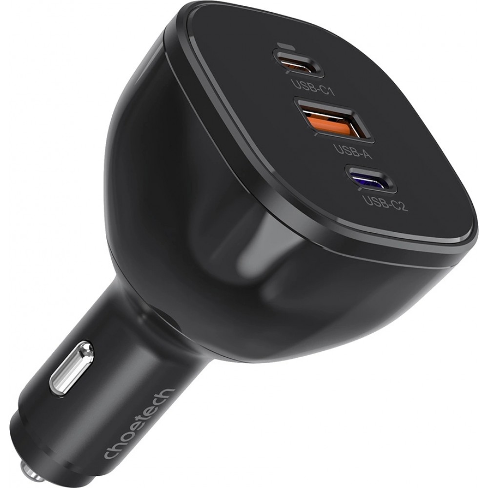 Chargeur voiture Choetech TC0024 165W ultra rapide avec 2x USB-C PD 3.1 + 1x USB-A rapide polyvalent - Noir