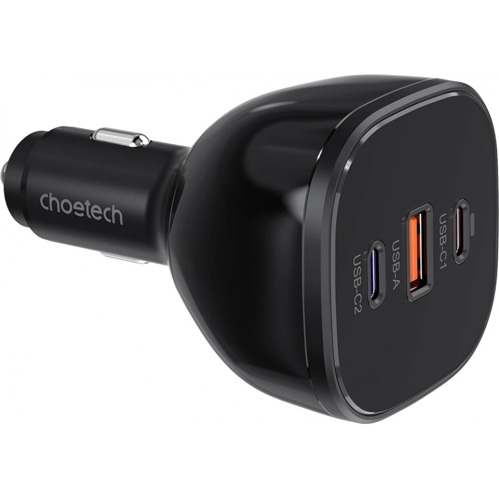 Chargeur voiture Choetech TC0024 165W ultra rapide avec 2x USB-C PD 3.1 + 1x USB-A rapide polyvalent - Noir