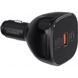 Chargeur voiture Choetech TC0024 165W ultra rapide avec 2x USB-C PD 3.1 + 1x USB-A rapide polyvalent - Noir