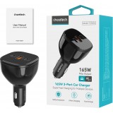 Chargeur voiture Choetech TC0024 165W ultra rapide avec 2x USB-C PD 3.1 + 1x USB-A rapide polyvalent - Noir