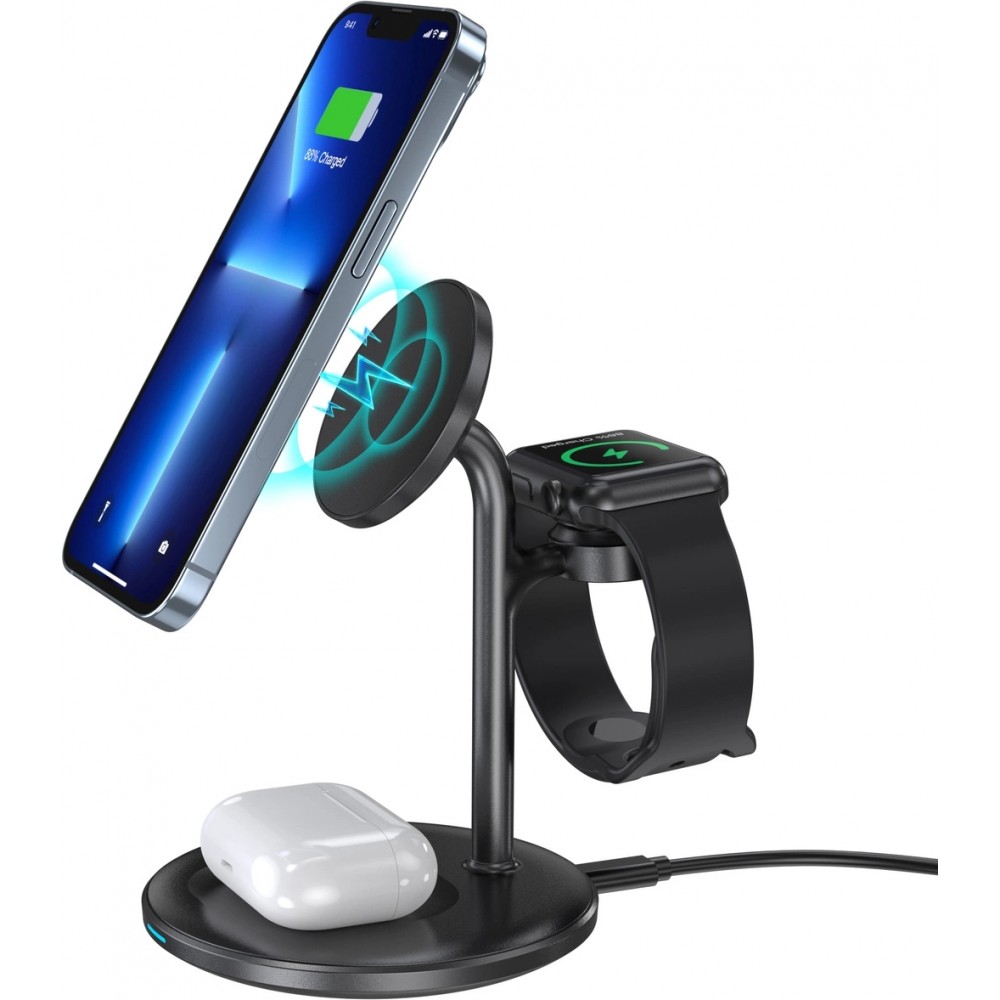 Choetech T585-F - Station de charge sans fil 3 en 1 magnétique pour iPhone / AirPods Pro / Apple Watch - Noir