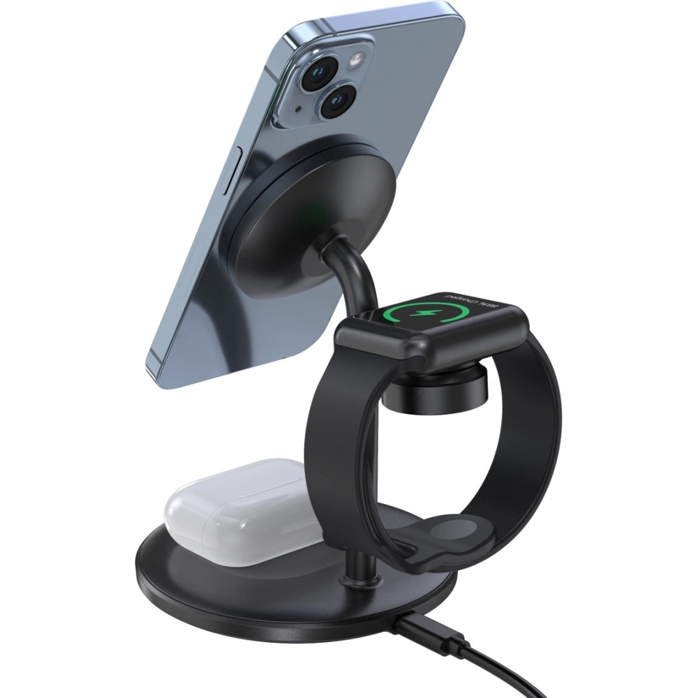 Choetech T585-F - Station de charge sans fil 3 en 1 magnétique pour iPhone / AirPods Pro / Apple Watch - Noir