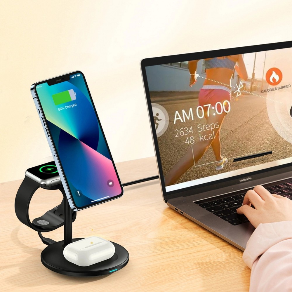 Choetech T585-F - Station de charge sans fil 3 en 1 magnétique pour iPhone / AirPods Pro / Apple Watch - Noir