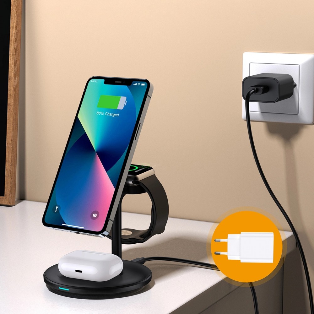Choetech T585-F - Station de charge sans fil 3 en 1 magnétique pour iPhone / AirPods Pro / Apple Watch - Noir