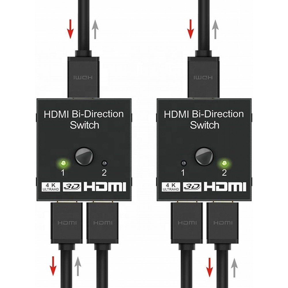 Commutateur HDMI 2.0 bidirectionnel 2x1 / 1x2 4K UHD Switch HDMI double port haute vitesse répartiteur audio vidéo - Noir