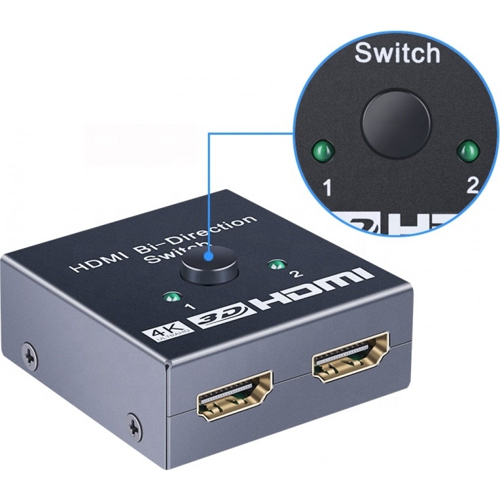 Commutateur HDMI 2.0 bidirectionnel 2x1 / 1x2 4K UHD Switch HDMI double port haute vitesse répartiteur audio vidéo - Noir