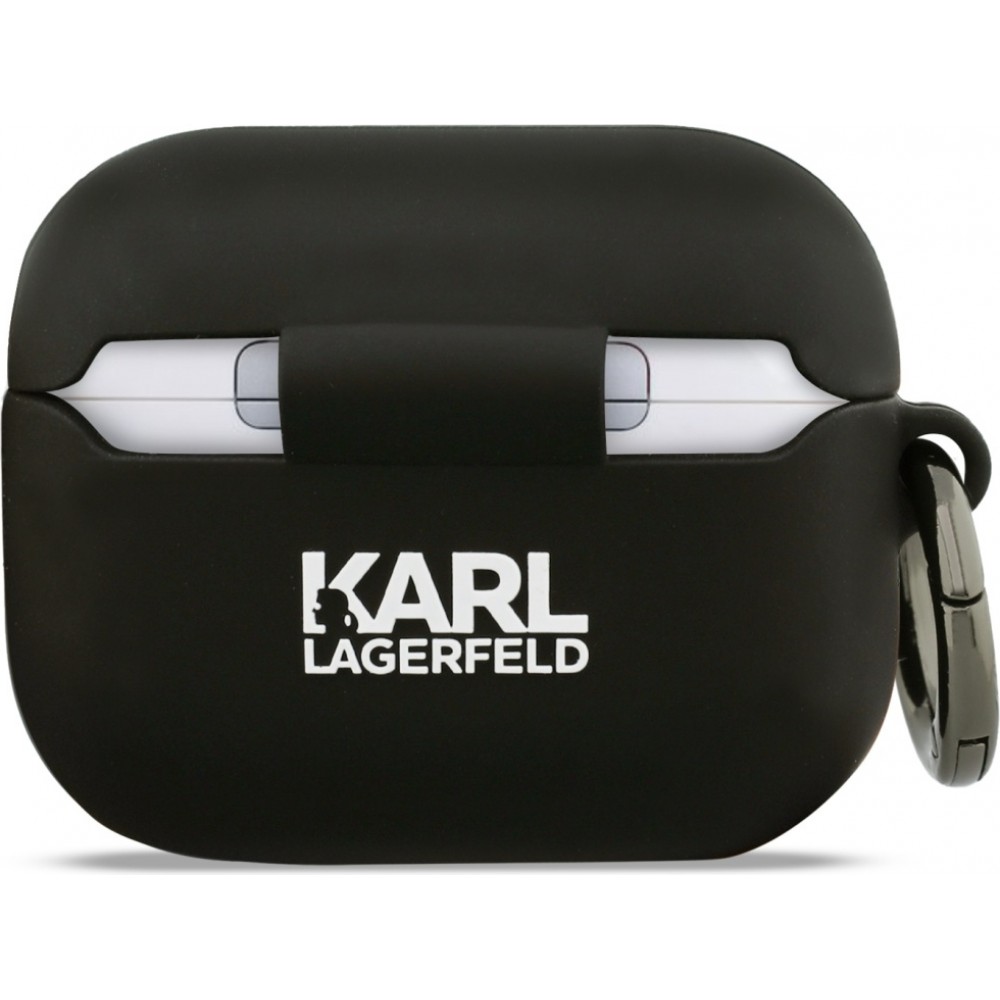 Coque AirPods Pro / Pro 2 - 3D silicone t&ecirc;te Karl Lagerfeld accessoire de protection &eacute;l&eacute;gant - Noir