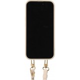 Coque iPhone 15 - Cuir matelass&eacute; avec miroir et compartiment carte inclus grande lani&egrave;re amovible - Blanc