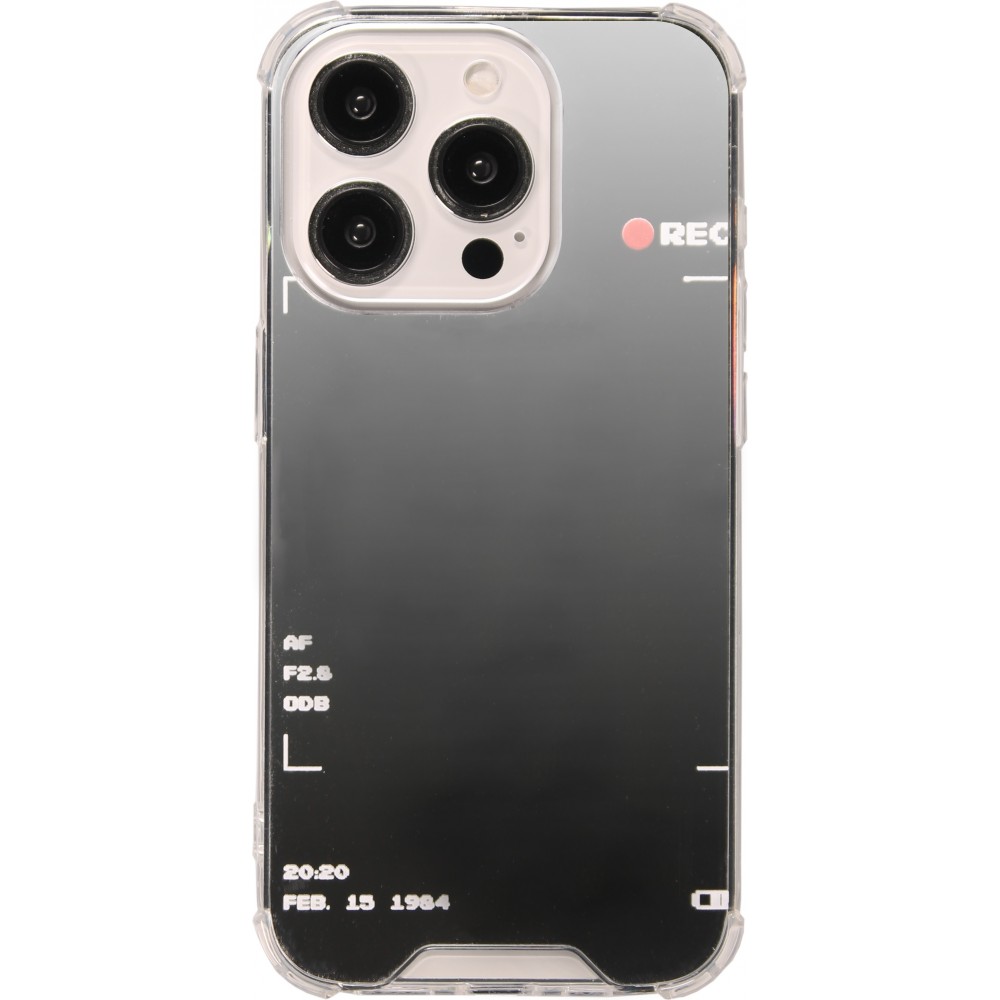 Coque iPhone 15 Pro - Effet miroir caméra en silicone avec coins renforcés - Argent
