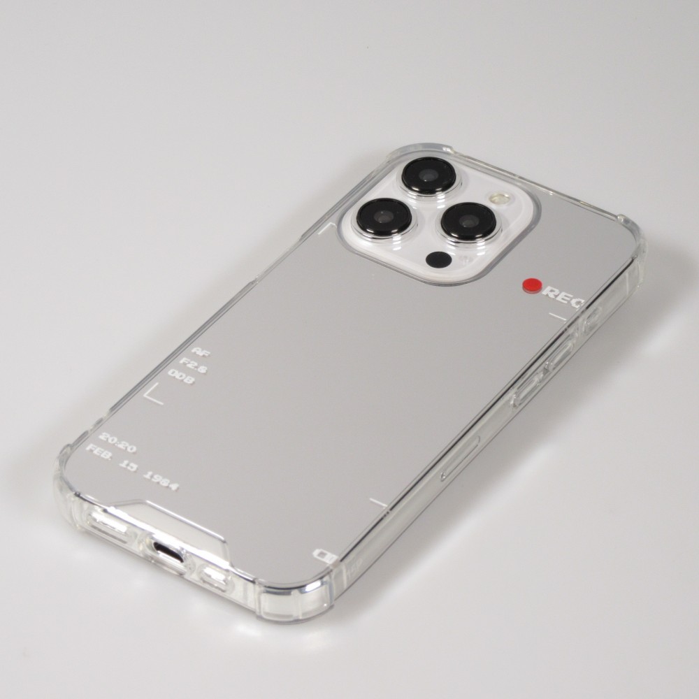Coque iPhone 15 Pro - Effet miroir caméra en silicone avec coins renforcés - Argent