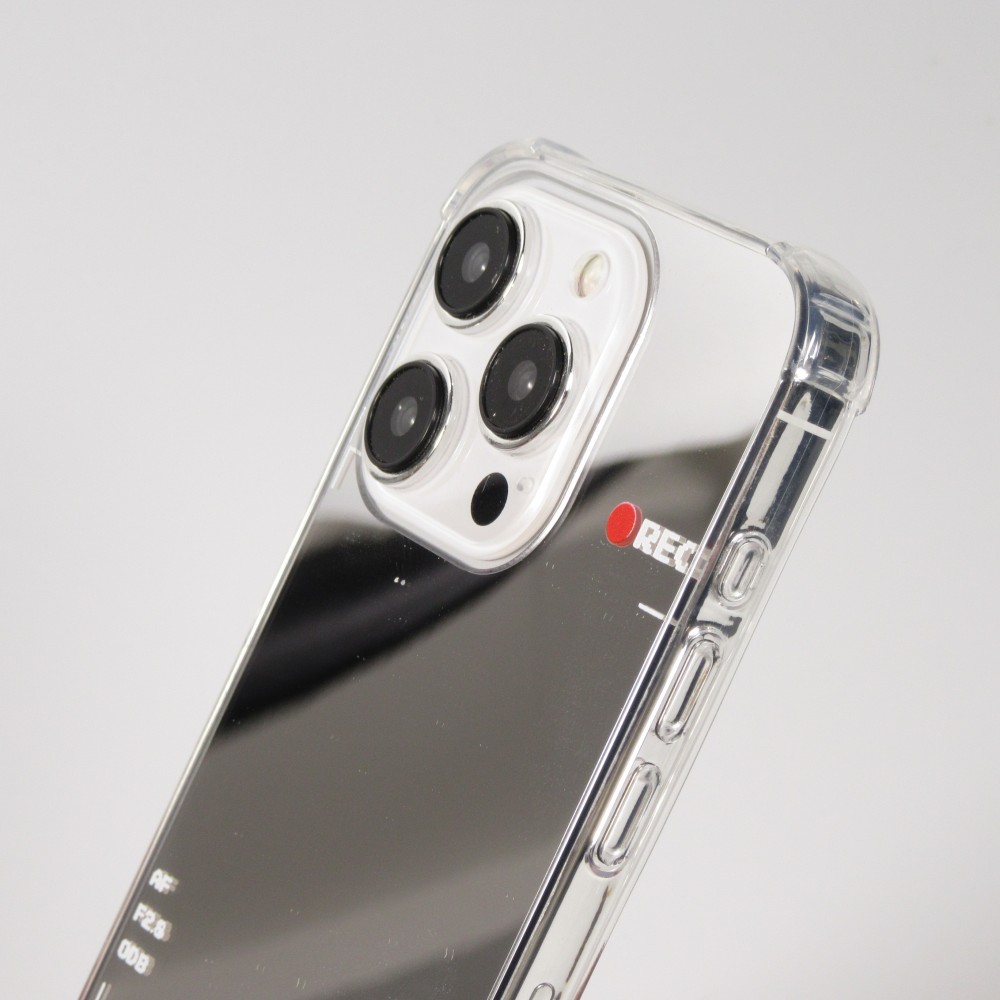 Coque iPhone 15 Pro - Effet miroir caméra en silicone avec coins renforcés - Argent
