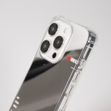 Coque iPhone 15 Pro - Effet miroir caméra en silicone avec coins renforcés - Argent