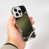 Coque iPhone 15 Pro - Effet miroir caméra en silicone avec coins renforcés - Argent