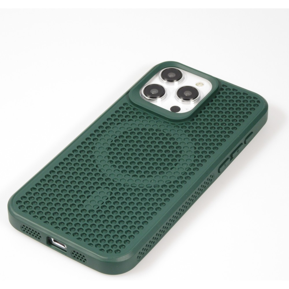 Coque iPhone 15 Pro Max - Ultra-légère et aérée avec look grille compatible MagSafe - Vert