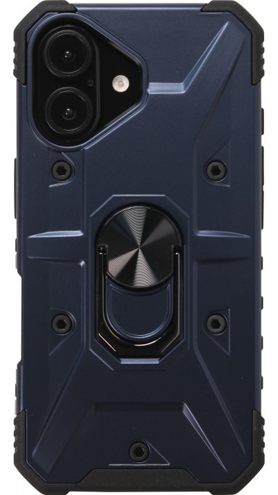 Coque iPhone 16 - Armor avec protection des coins en silicone et anneau de soutien - Bleu foncé