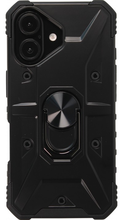 Coque iPhone 16 - Armor avec protection des coins en silicone et anneau de soutien - Noir