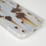 Coque iPhone 16 - Effet rouille vintage en silicone rigide style industriel - Bleu
