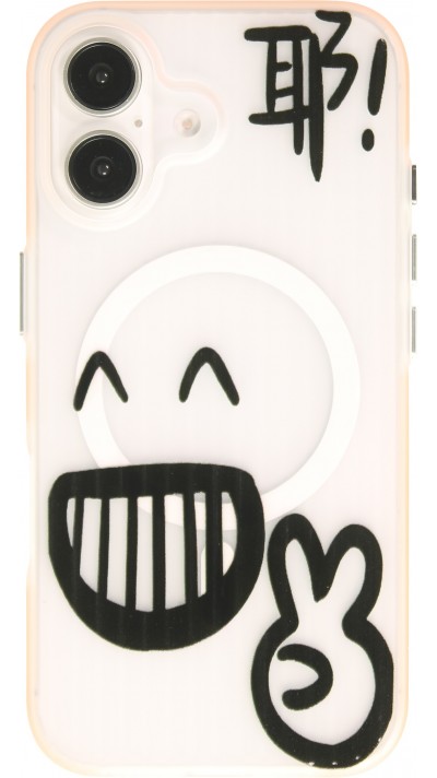 Coque iPhone 16 - Funny Sketch avec bords oranges et MagSafe - Transparent