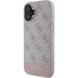 Coque iPhone 16 - Guess pattern 4G avec logo 3D doré - Rose