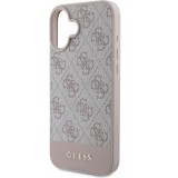 Coque iPhone 16 - Guess pattern 4G avec logo 3D doré - Rose
