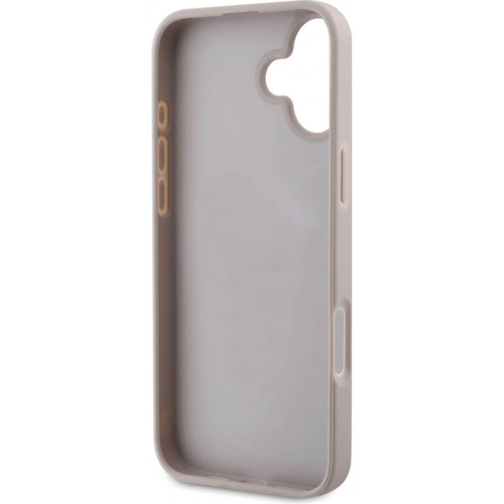 Coque iPhone 16 - Guess pattern 4G avec logo 3D doré - Rose