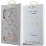 Coque iPhone 16 - Guess pattern 4G avec logo 3D doré - Rose