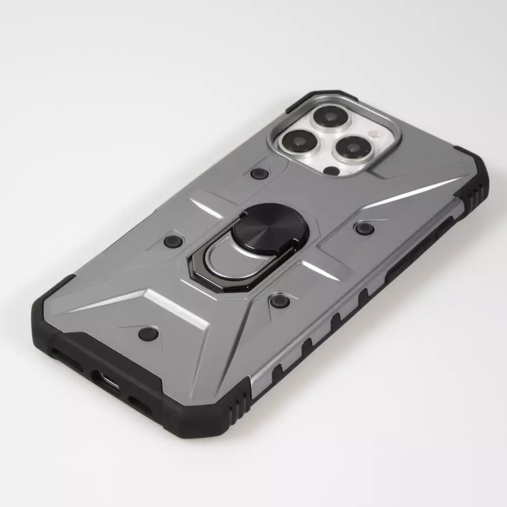 iPhone 16 Pro Case Hülle - Armor Silikon-Eckenschutz mit Stützring - Silber