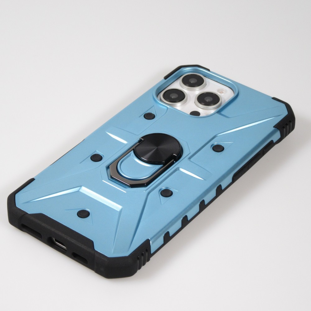 iPhone 16 Pro Case Hülle - Armor Silikon-Ecken-Schutz mit Stützring - Hellblau