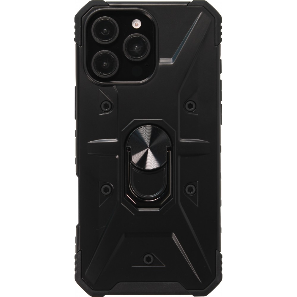 iPhone 16 Pro Case Hülle - Armor mit Silikon-Eckschutz und Stützring - Schwarz