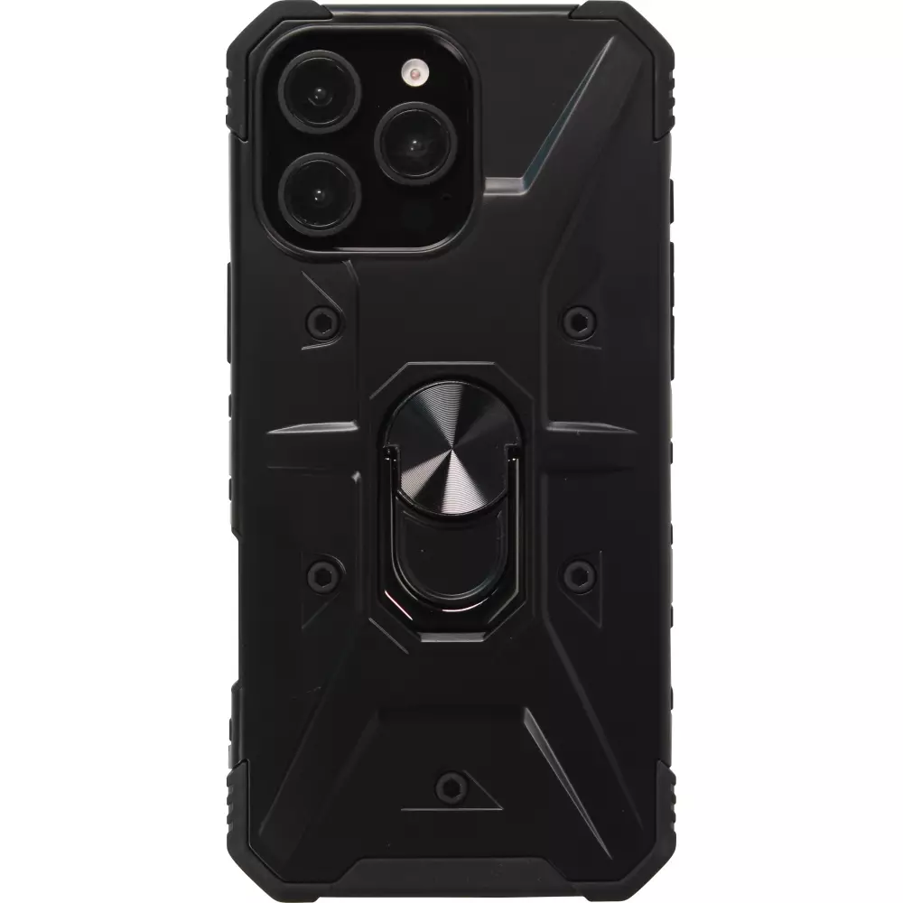 iPhone 16 Pro Case Hülle - Armor mit Silikon-Eckschutz und Stützring - Schwarz