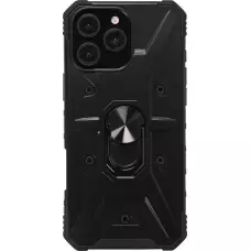 iPhone 16 Pro Case Hülle - Armor mit Silikon-Eckschutz und Stützring - Schwarz