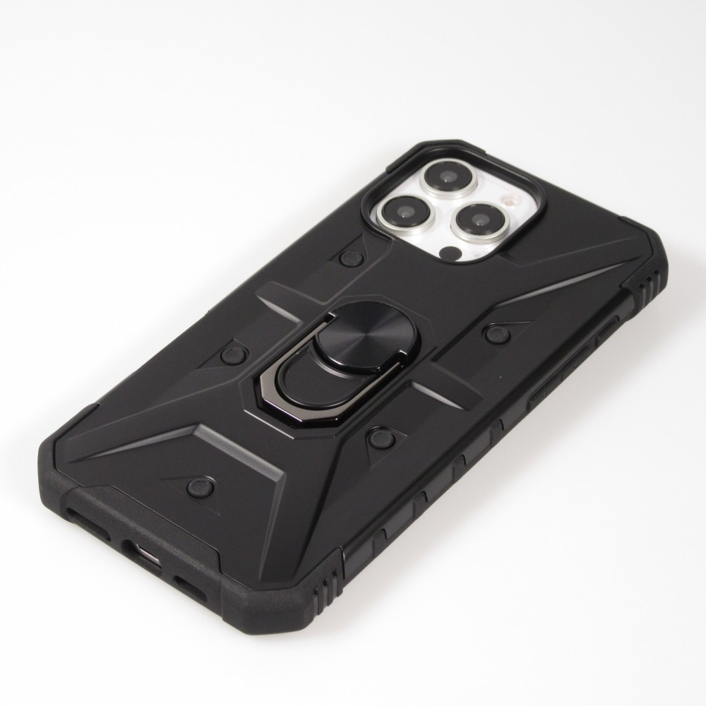 iPhone 16 Pro Case Hülle - Armor mit Silikon-Eckschutz und Stützring - Schwarz